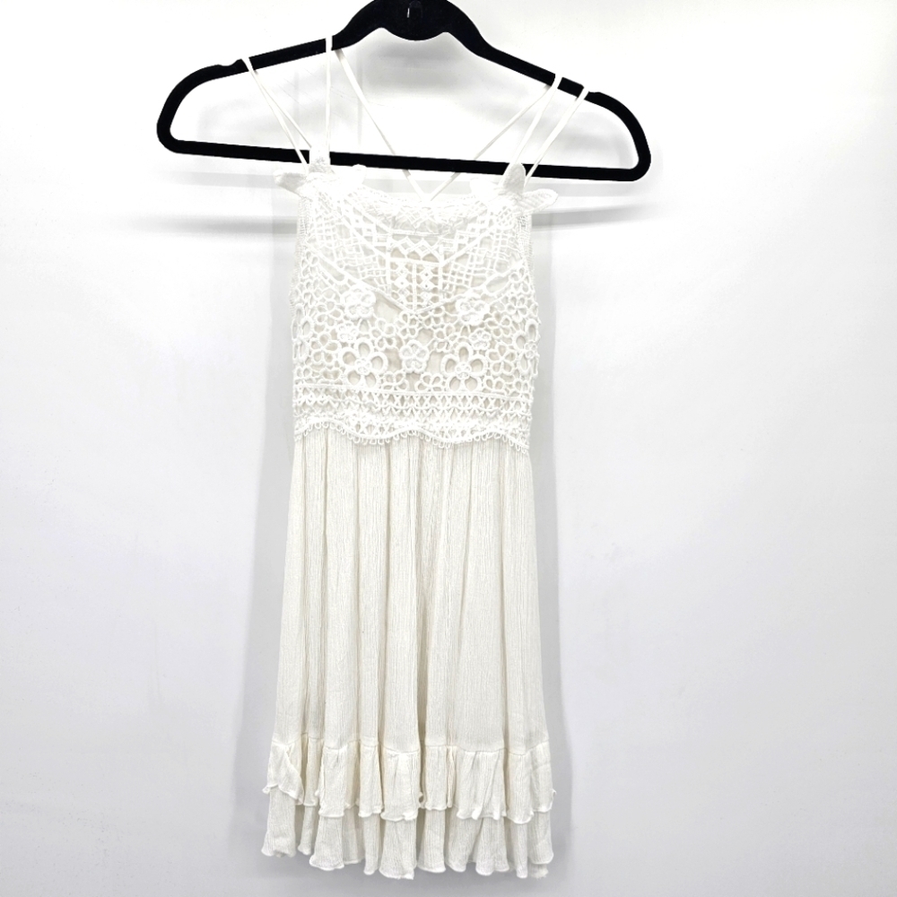Chelsea & Violet Girls White Lace Gauze Strappy Ruffle Dress Girls Medium
